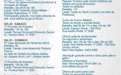 Confira a agenda de eventos de Atibaia para 20 e 25 de novembro
